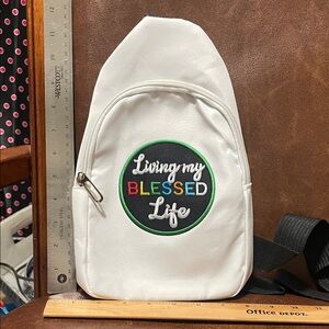 White 'Living My Blessed Life' Sling Bag